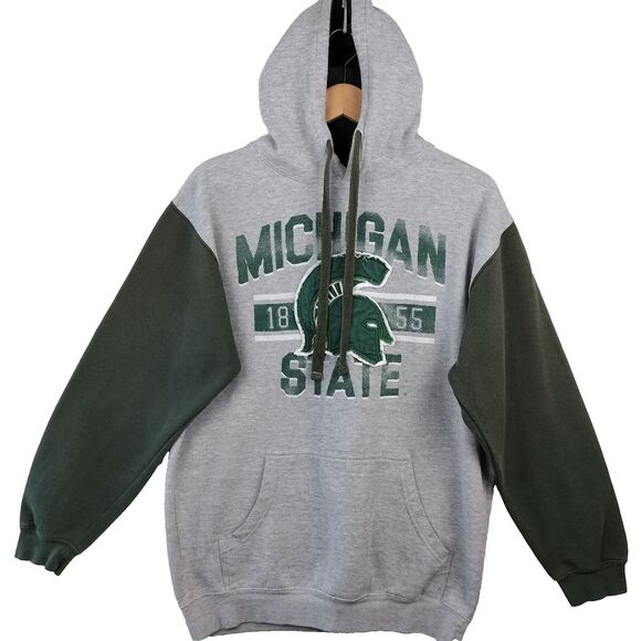 Michigan State Spartans Hoodie Sweatshirt Mens M Green Gray Ouray Spellout VTG - Picture 1 of 15